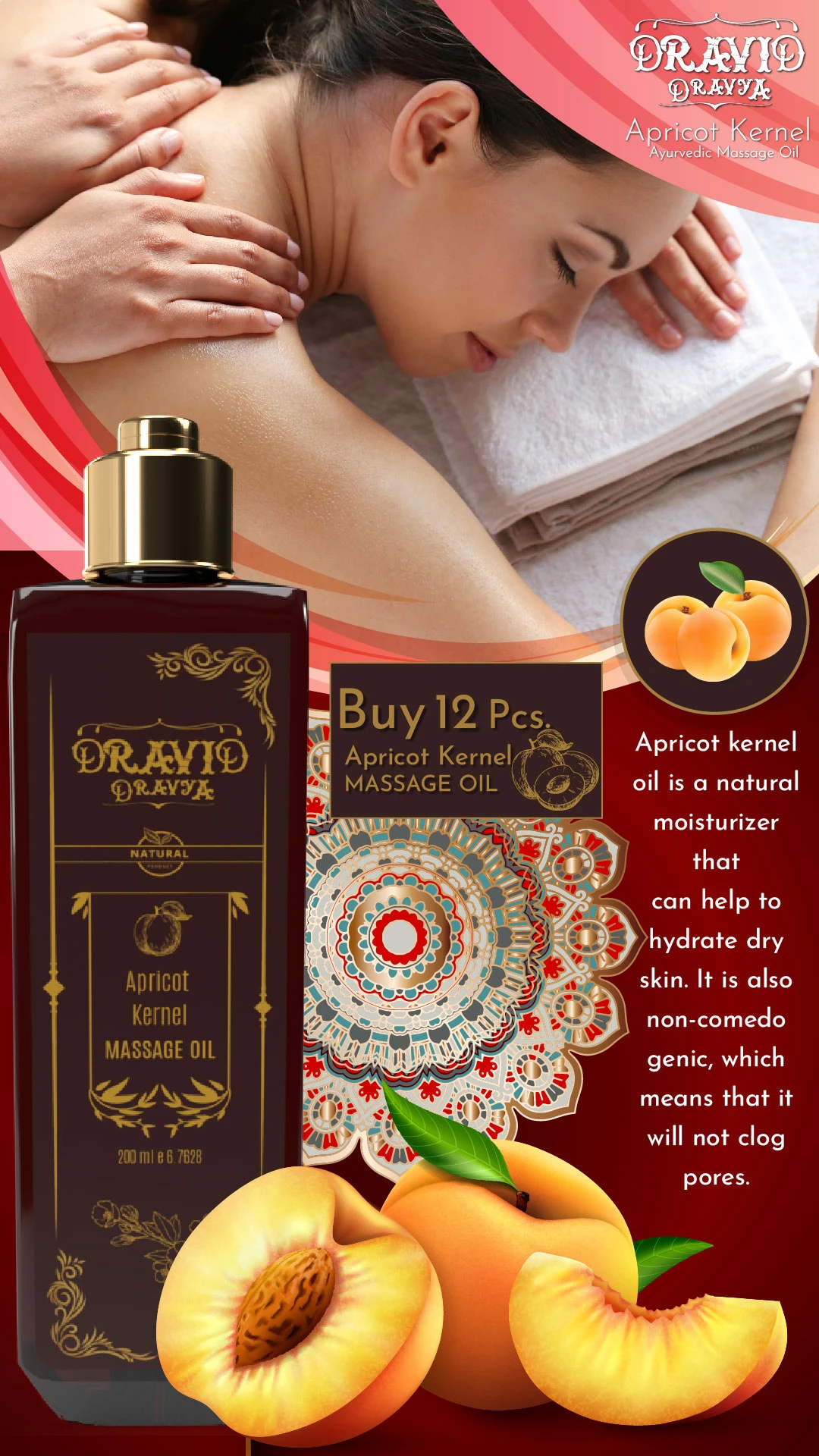 RBV B2B Apricot Kernel  Massage Oil (200ml)-12 Pcs.